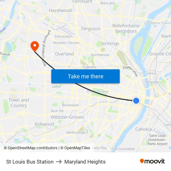 St Louis Bus Station to Maryland Heights map