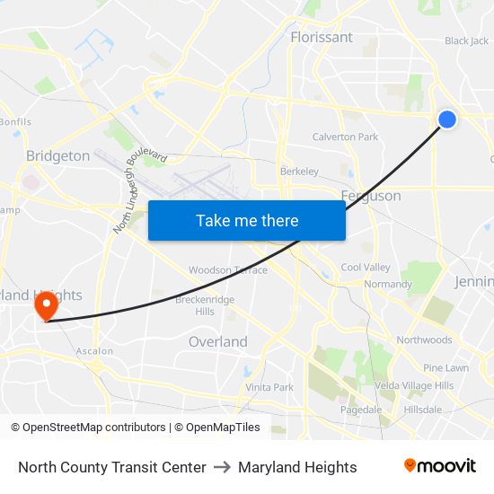 North County Transit Center to Maryland Heights map