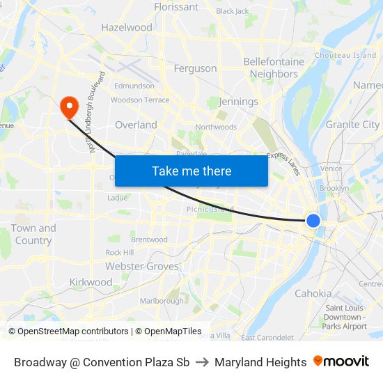 Broadway @ Convention Plaza Sb to Maryland Heights map