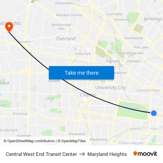 Central West End Transit Center to Maryland Heights map