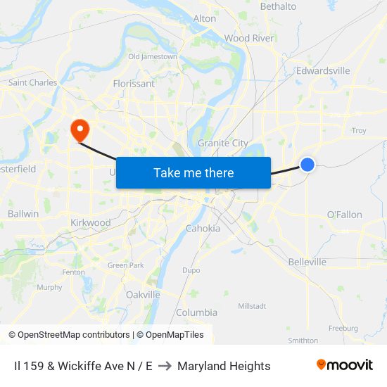 Il 159 & Wickiffe Ave N / E to Maryland Heights map