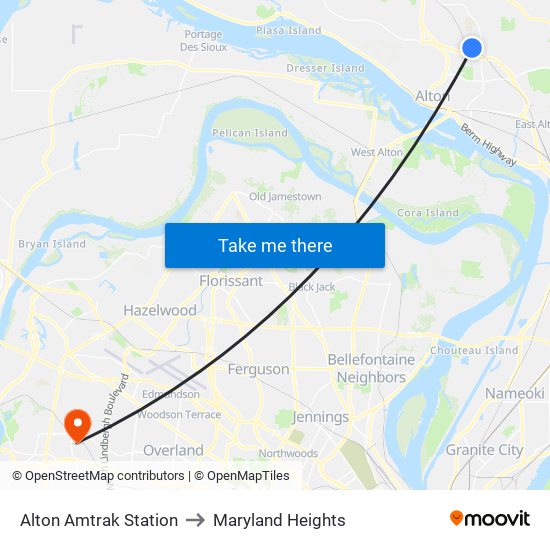 Alton Amtrak Station to Maryland Heights map