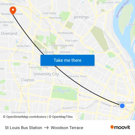 St Louis Bus Station to Woodson Terrace map