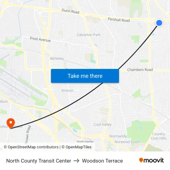 North County Transit Center to Woodson Terrace map
