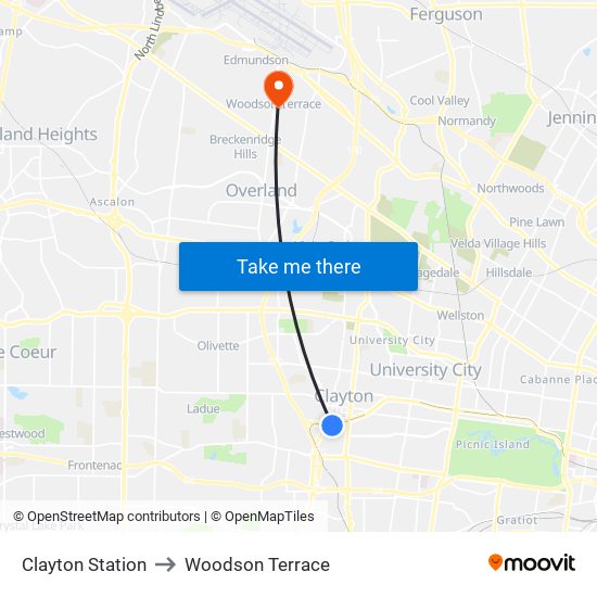 Clayton Station to Woodson Terrace map