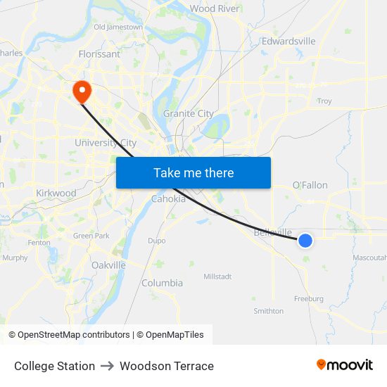 College Station to Woodson Terrace map