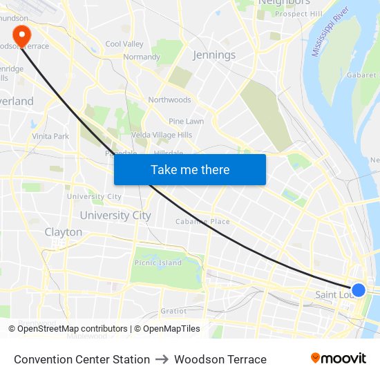 Convention Center Station to Woodson Terrace map