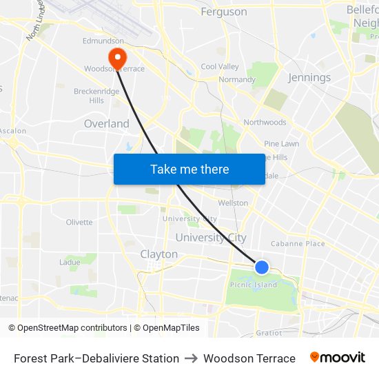 Forest Park–Debaliviere Station to Woodson Terrace map