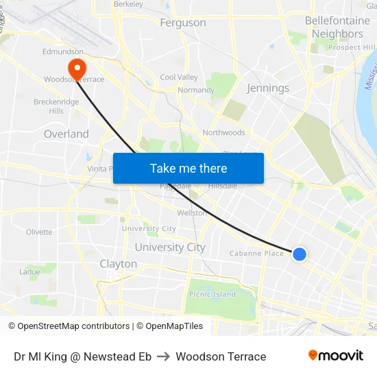 Dr Ml King @ Newstead Eb to Woodson Terrace map