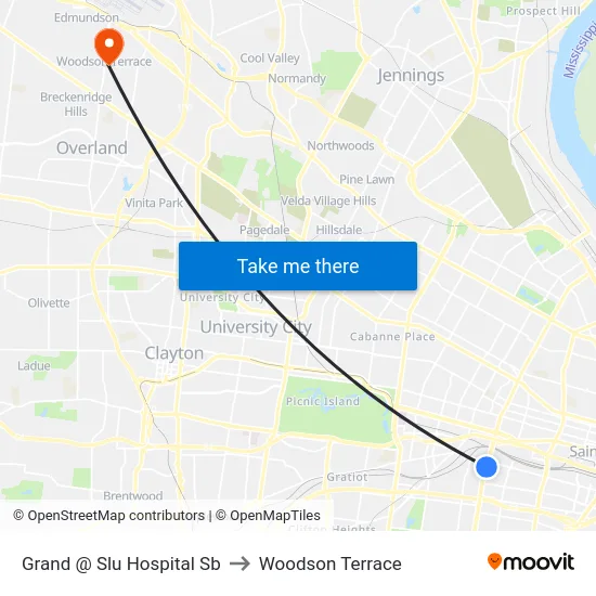 Grand @ Slu Hospital Sb to Woodson Terrace map