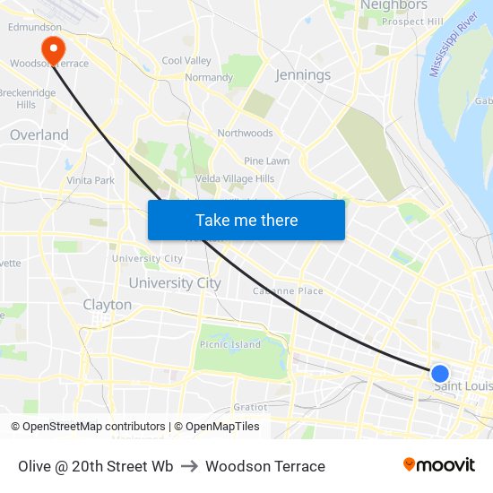 Olive @ 20th Street Wb to Woodson Terrace map