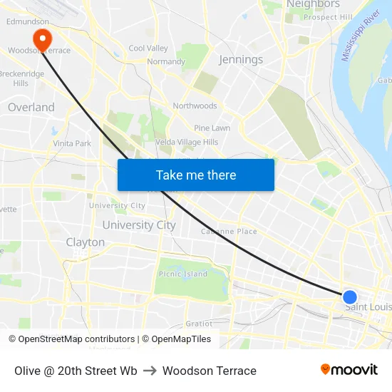 Olive @ 20th Street Wb to Woodson Terrace map