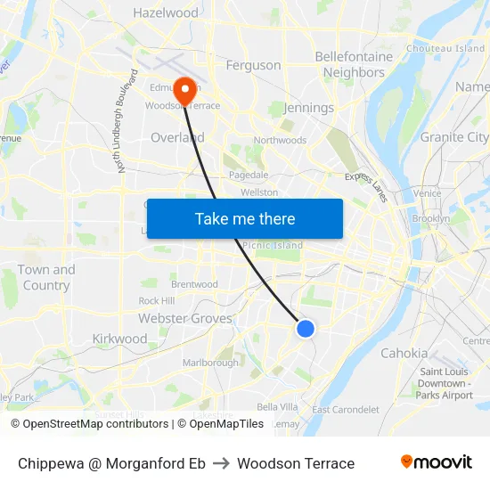 Chippewa @ Morganford Eb to Woodson Terrace map