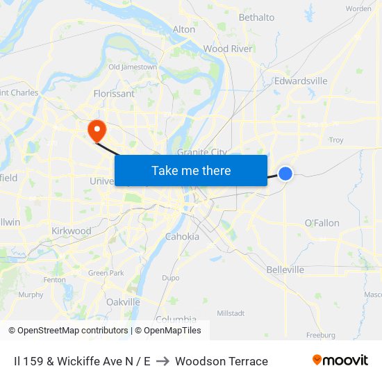 Il 159 & Wickiffe Ave N / E to Woodson Terrace map