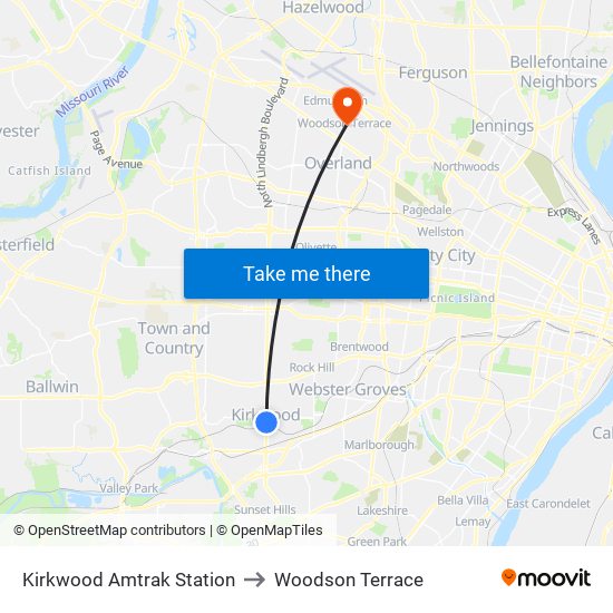 Kirkwood Amtrak Station to Woodson Terrace map