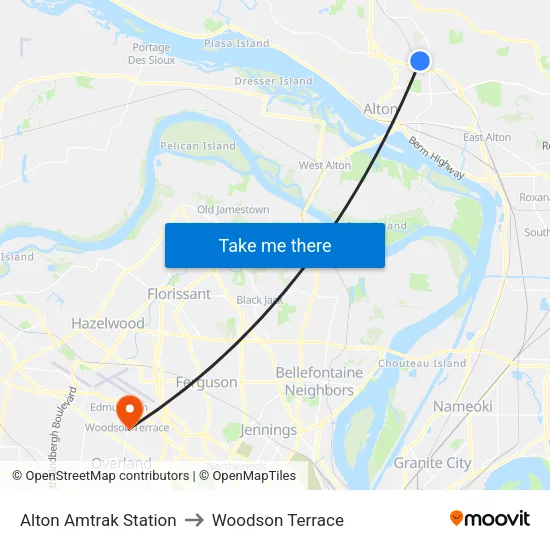 Alton Amtrak Station to Woodson Terrace map