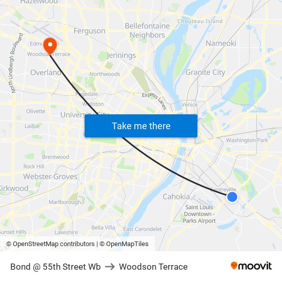 Bond @ 55th Street Wb to Woodson Terrace map