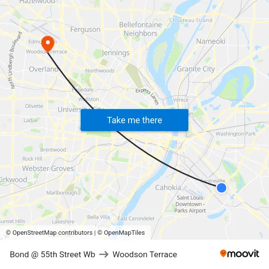 Bond @ 55th Street Wb to Woodson Terrace map