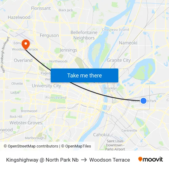 Kingshighway @ North Park Nb to Woodson Terrace map
