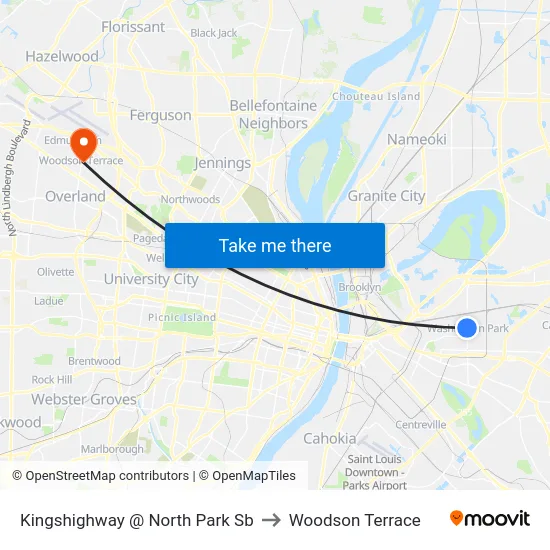Kingshighway @ North Park Sb to Woodson Terrace map