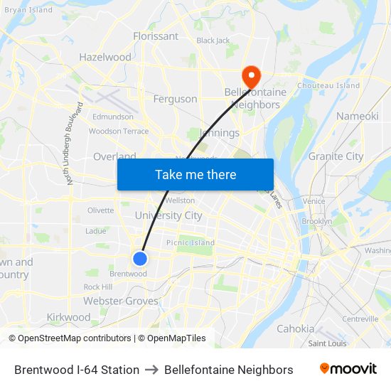 Brentwood I-64 Station to Bellefontaine Neighbors map