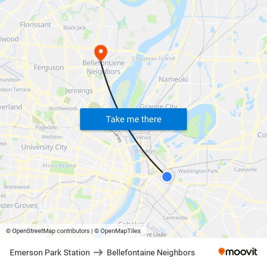 Emerson Park Station to Bellefontaine Neighbors map