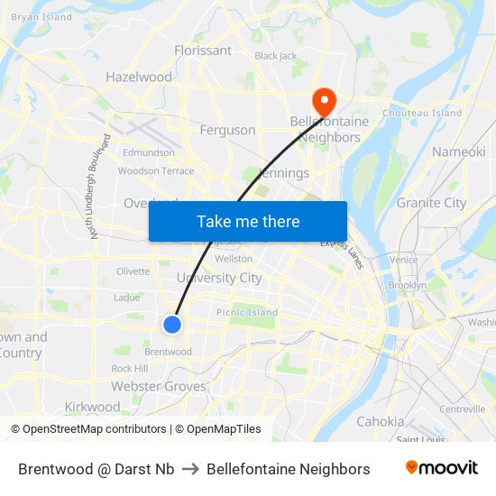 Brentwood @ Darst Nb to Bellefontaine Neighbors map