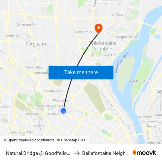 Natural Bridge @ Goodfellow Wb to Bellefontaine Neighbors map