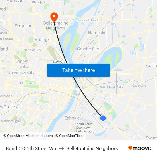 Bond @ 55th Street Wb to Bellefontaine Neighbors map