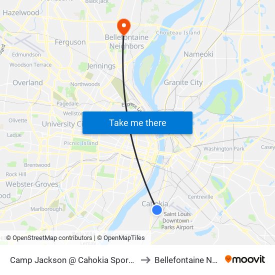Camp Jackson @ Cahokia Sports Complex Eb to Bellefontaine Neighbors map