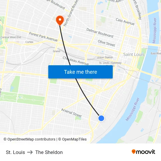 St. Louis to The Sheldon map