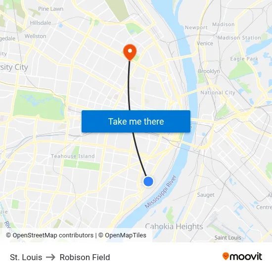 St. Louis to Robison Field map