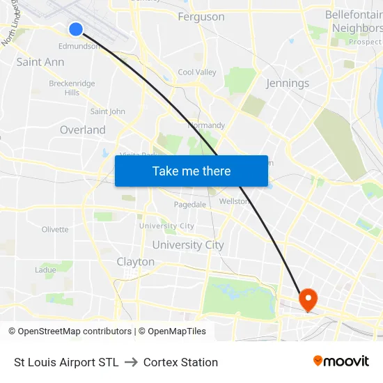 St Louis Airport STL to Cortex Station map