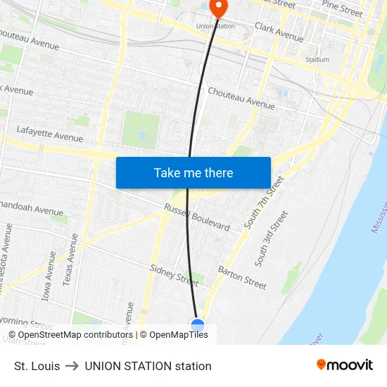 St. Louis to UNION STATION station map
