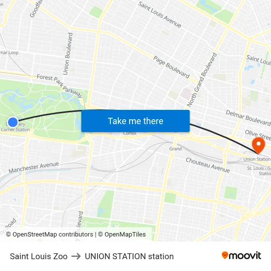 Saint Louis Zoo to UNION STATION station map