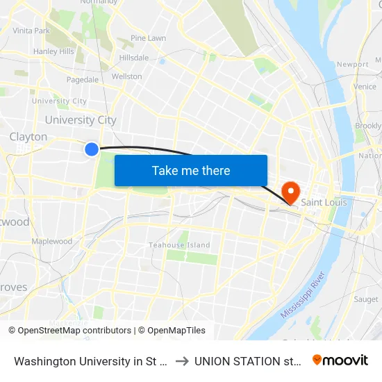 Washington University in St Louis to UNION STATION station map