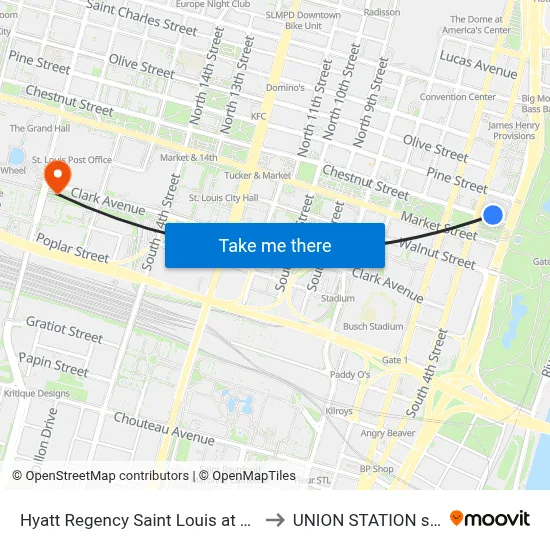 Hyatt Regency Saint Louis at The Arch to UNION STATION station map