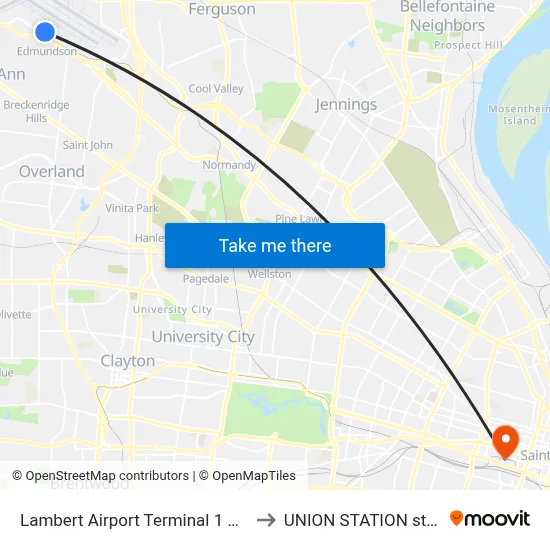 Lambert Airport Terminal 1 Station to UNION STATION station map
