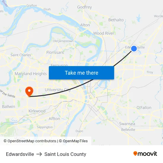 Edwardsville to Saint Louis County map