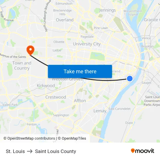 St. Louis to Saint Louis County map