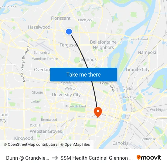 Dunn @ Grandview Plaza Wb to SSM Health Cardinal Glennon Children's Hospital map