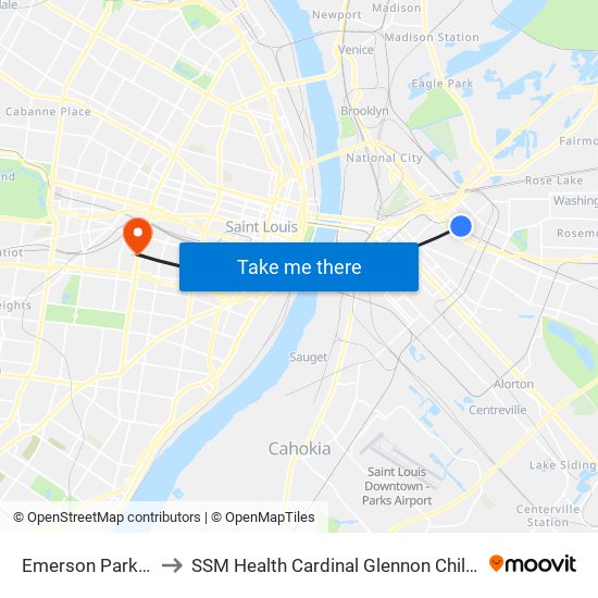 Emerson Park Station to SSM Health Cardinal Glennon Children's Hospital map