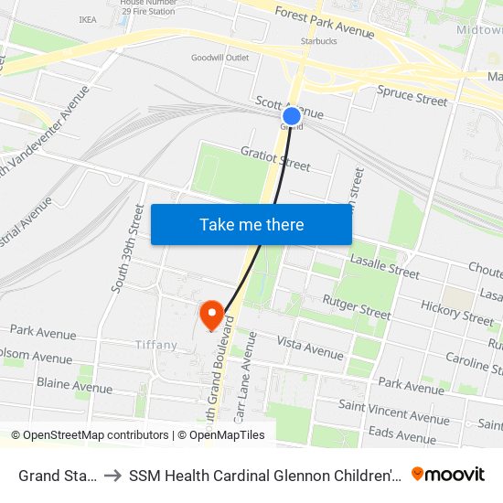 Grand Station to SSM Health Cardinal Glennon Children's Hospital map