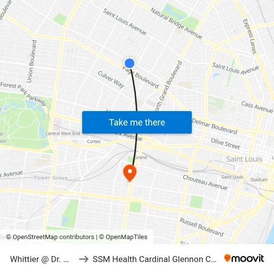 Whittier @ Dr. Ml King Sb to SSM Health Cardinal Glennon Children's Hospital map