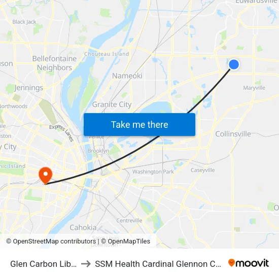 Glen Carbon Library N / E to SSM Health Cardinal Glennon Children's Hospital map