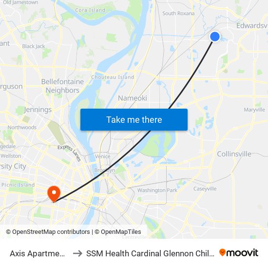 Axis Apartments N / E to SSM Health Cardinal Glennon Children's Hospital map