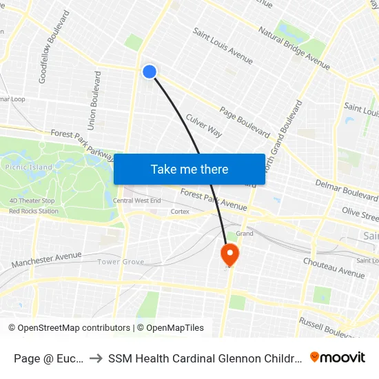 Page @ Euclid Eb to SSM Health Cardinal Glennon Children's Hospital map