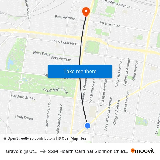 Gravois @ Utah Wb to SSM Health Cardinal Glennon Children's Hospital map