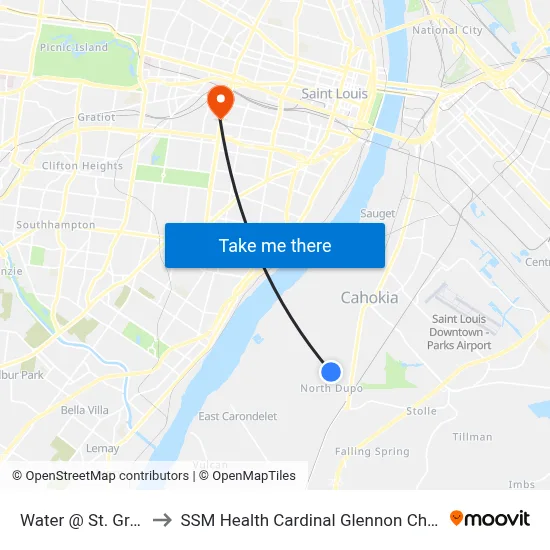Water @ St. Gregory Sb to SSM Health Cardinal Glennon Children's Hospital map