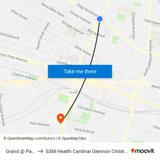Grand @ Page Sb to SSM Health Cardinal Glennon Children's Hospital map